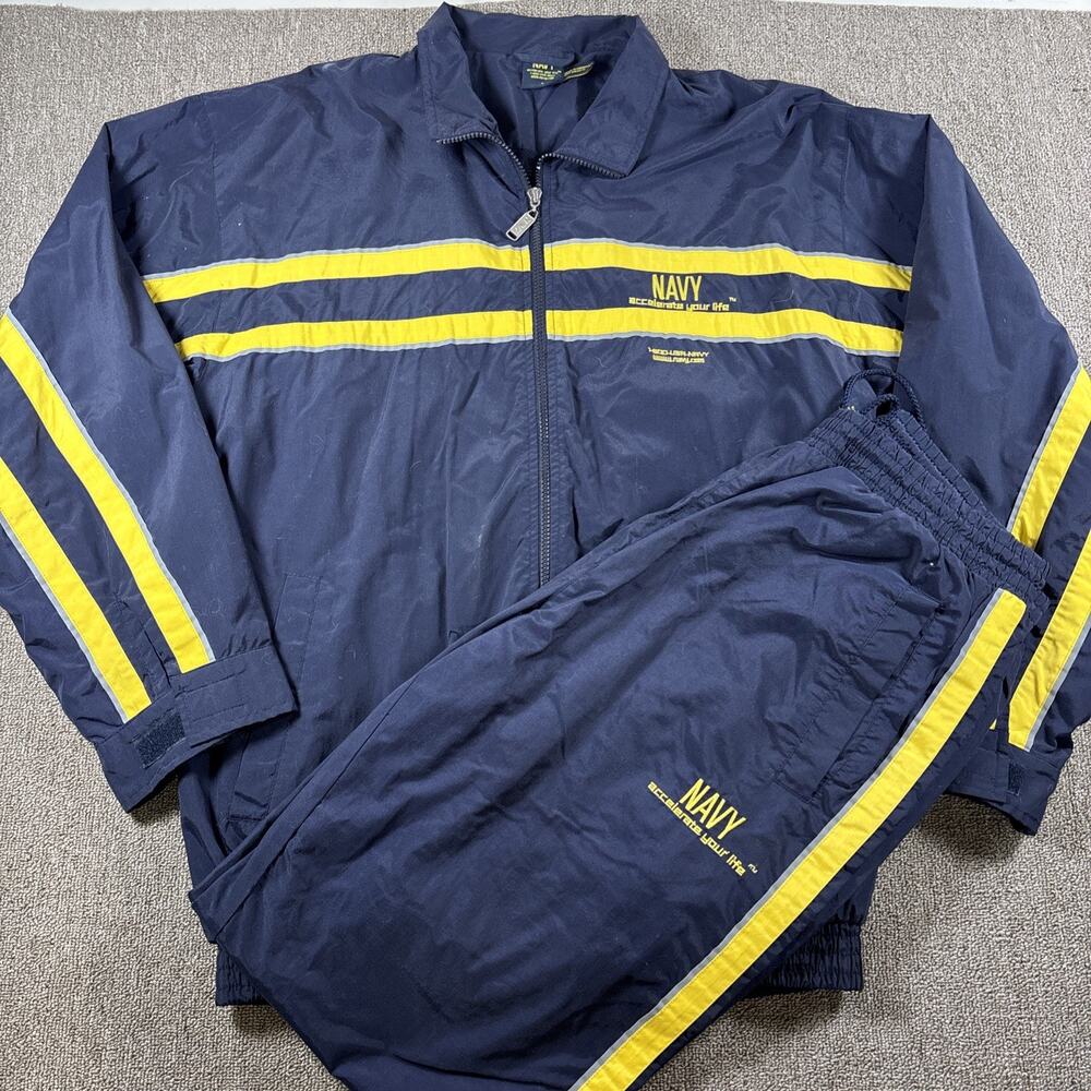 Men’s Navy Military Recruiter Track Suit Large Blue Yellow Full Zip USA